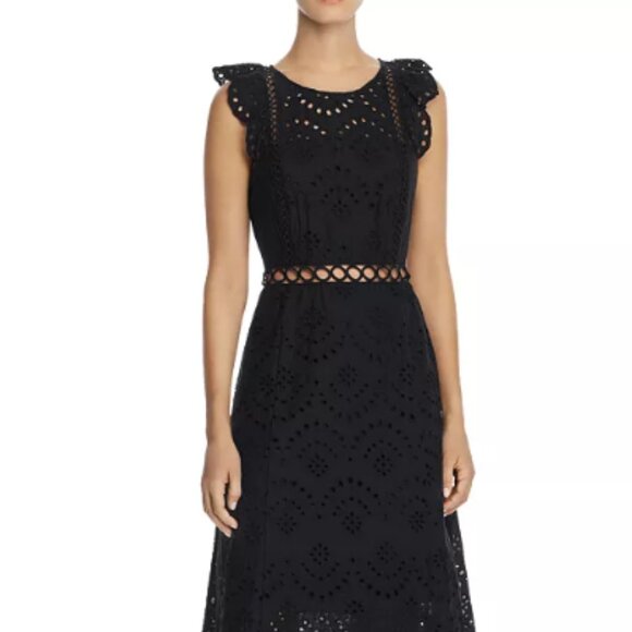 Sam Edelman Eyelet Midi Dress size 4 in black - Picture 2 of 5